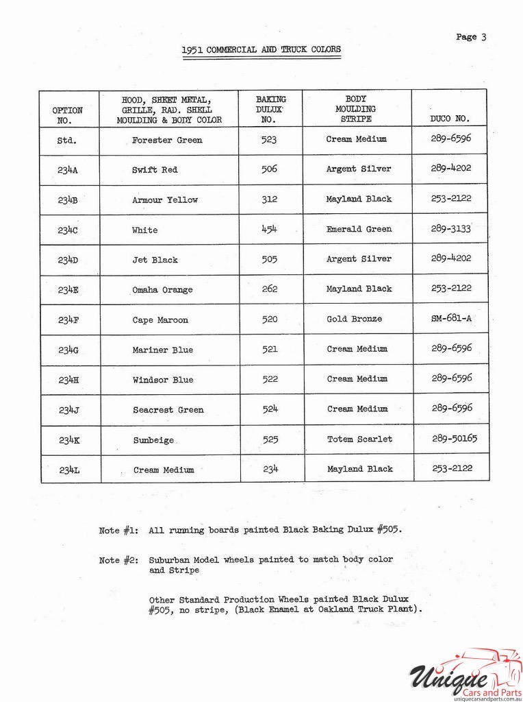 1951 Chevrolet Production Options List Page 10